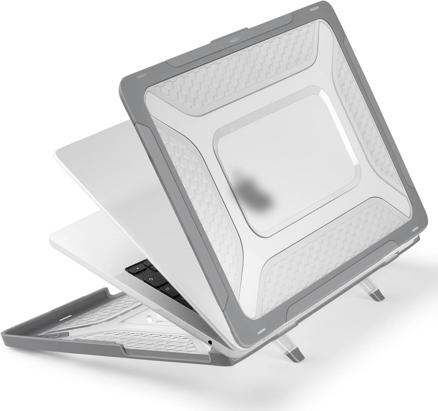 Batianda Case for New MacBook Air 13 inch 2025 M4 Chip 2024 2022 Release A3240 A3113 A2681 Model,Honeycomb Heavy Duty Protective Hard Shell with TPU Bumper Fold Kickstand & Keyboard Cover, Grey