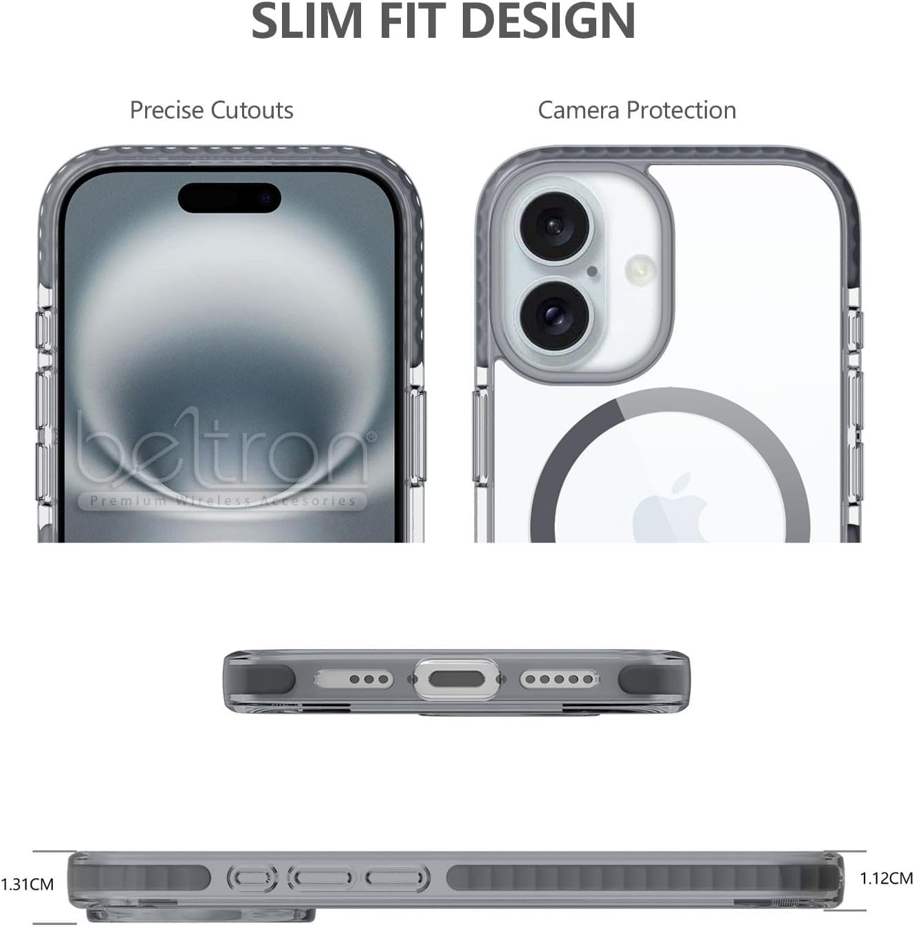 BELTRON Belt Case for iPhone 16, Slim Protective Transparent Case & Rotating Belt Clip Holster Combo (Compatible with MagSafe)