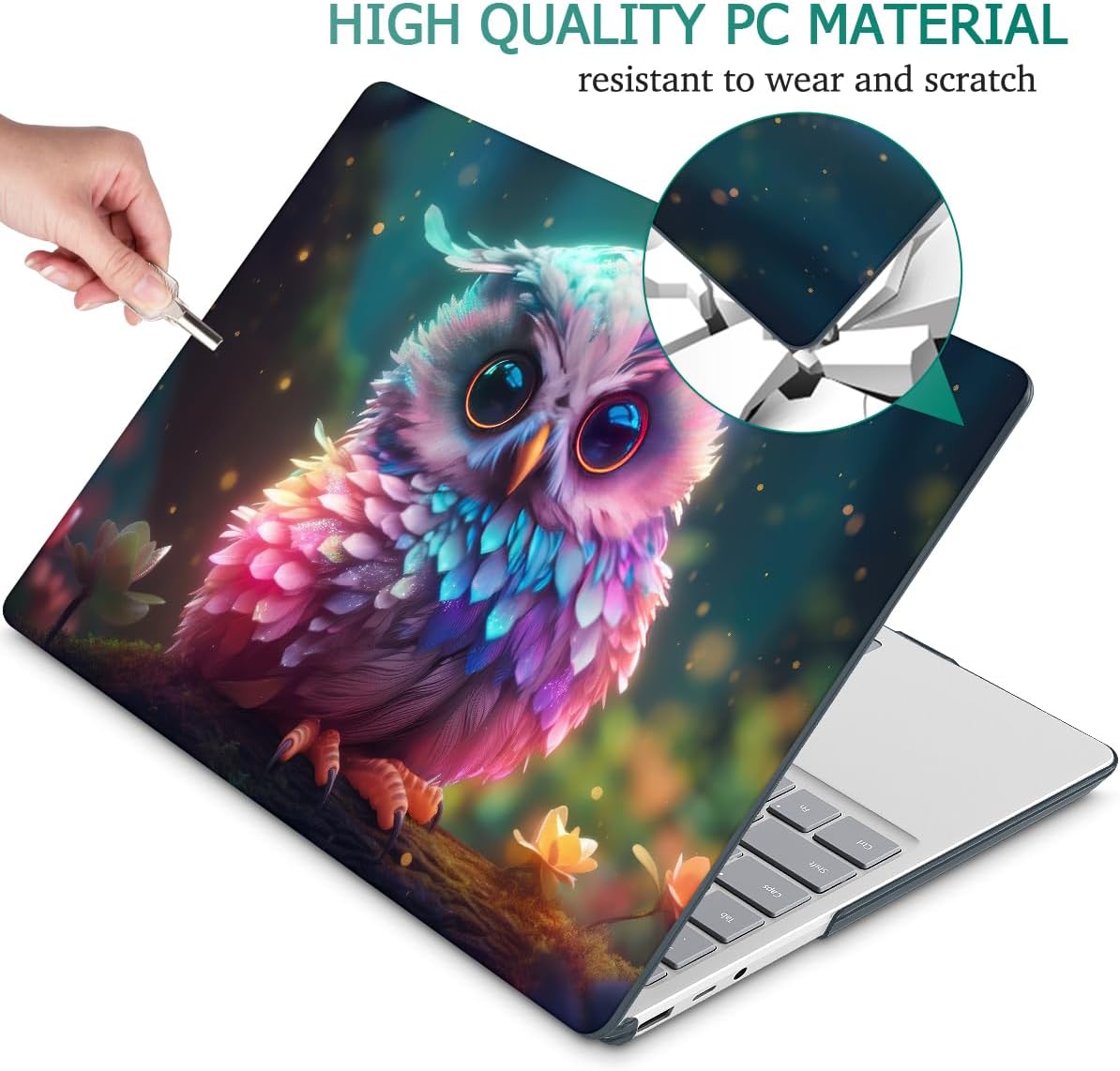 Tuiklol Case for 15 Inch Microsoft Surface Laptop 5/4/3 2022-2020, Model 1979/1953/1872/1873 Hard Shell Cover, Keyboard Cover+Screen Protector+Dust Plugs,Rainbow owl