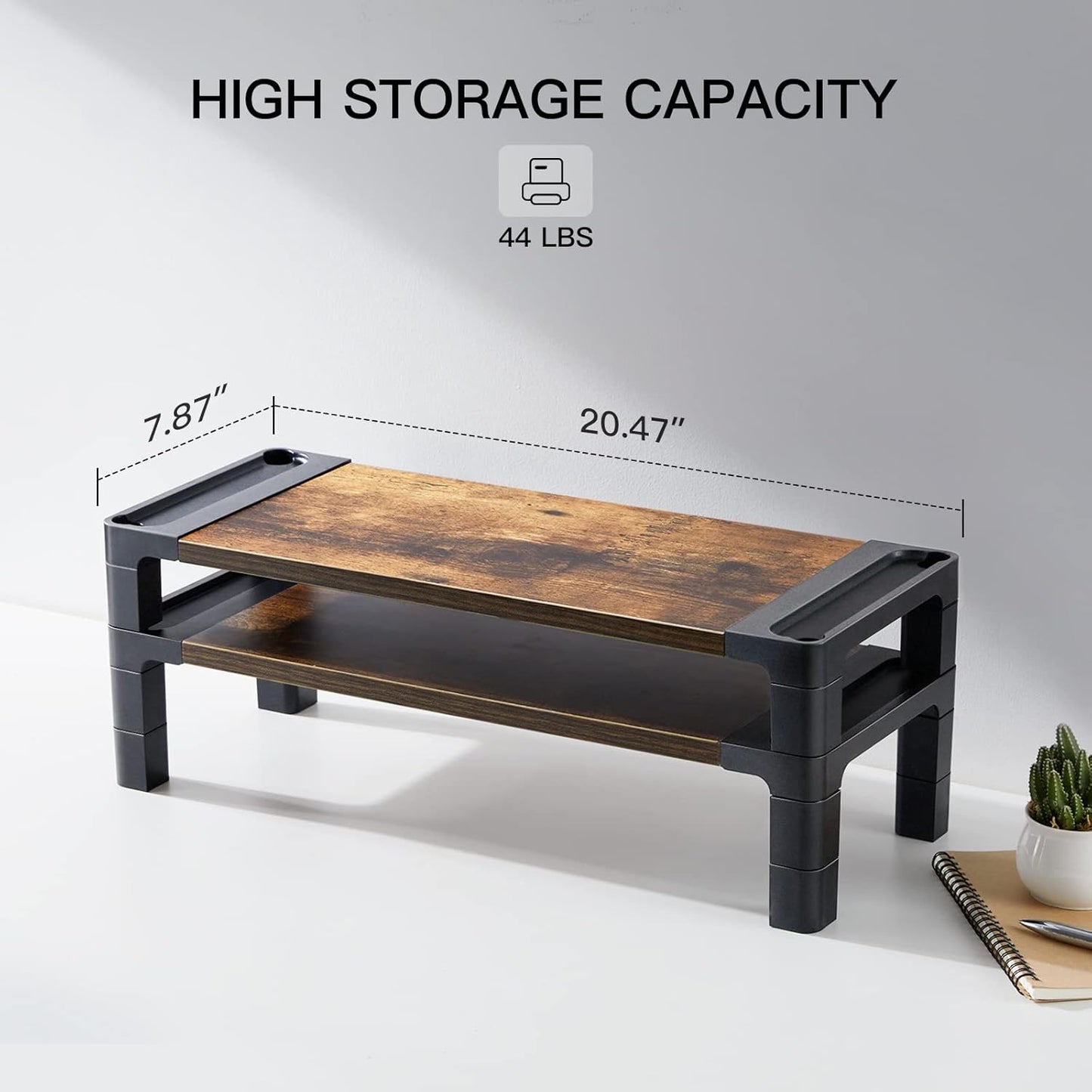 HUANUO Monitor Stand Computer Riser, Monitor Stand for Desk with Adjustable Height and 2 Platforms, Ergonomic Computer Riser, Monitor Riser for Laptops and Monitors, HNMS04V
