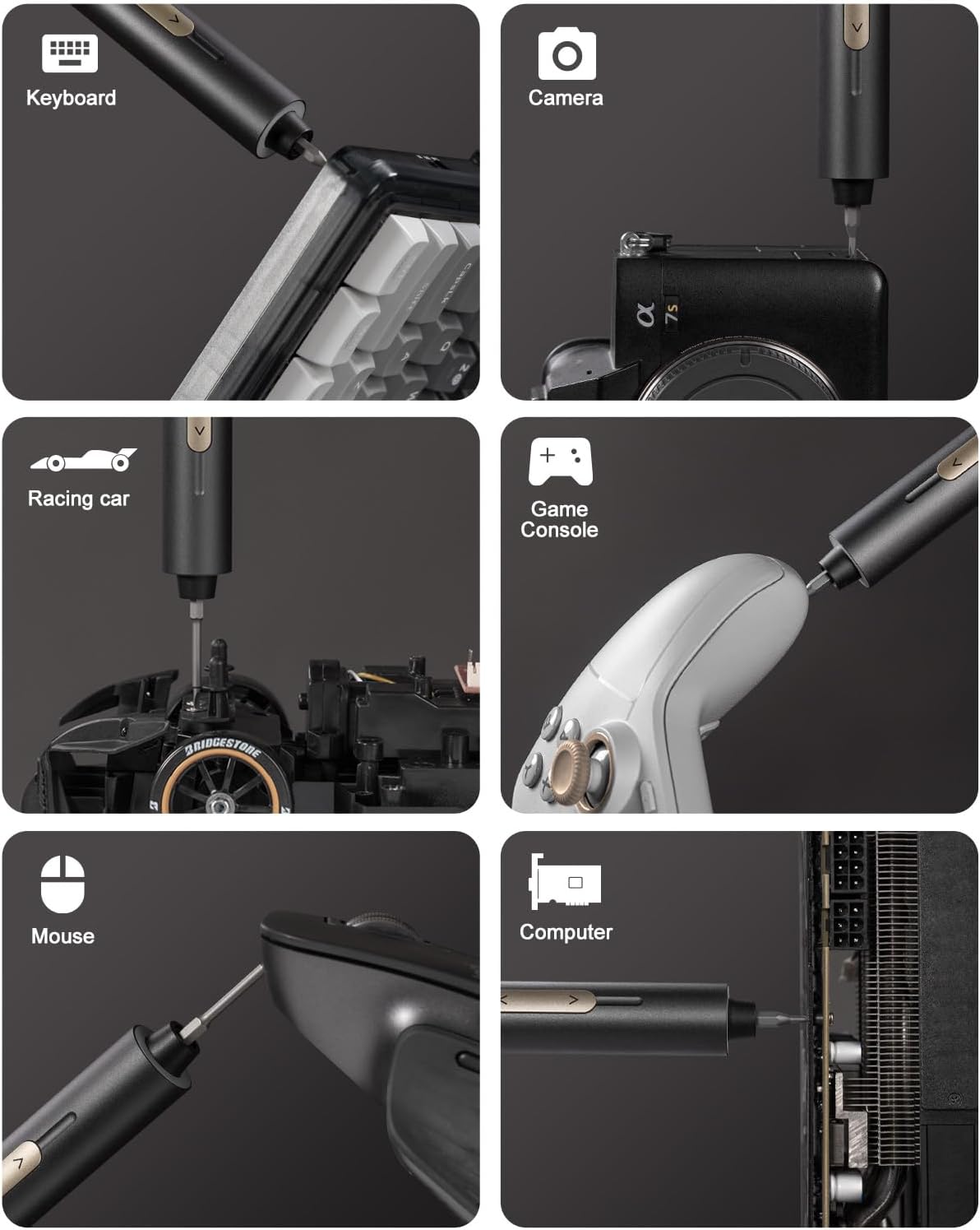 Fanttik E2 Ultra Mini Electric Screwdriver, Cordless Screwdriver, Max 0.6N.m, 50 Magnetic Bits, 5/32'' Hex, Magnetic Storage, Repair Tool for Electronics, Camera, Laptop, and PC Build (Grey)