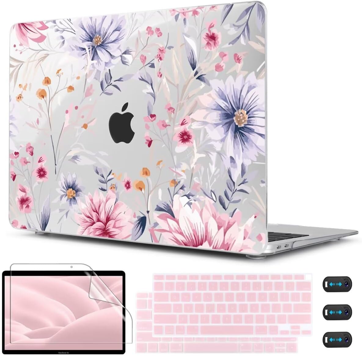 CISSOOK Flower Case for MacBook Air 13 Inch A2337 M1 A2179 A1932 Model 2021-2018 Released, Plastic Floral Cover with Keyboard Cover Protector for MacBook Air 13 with Touch ID，Flowers Watercolor