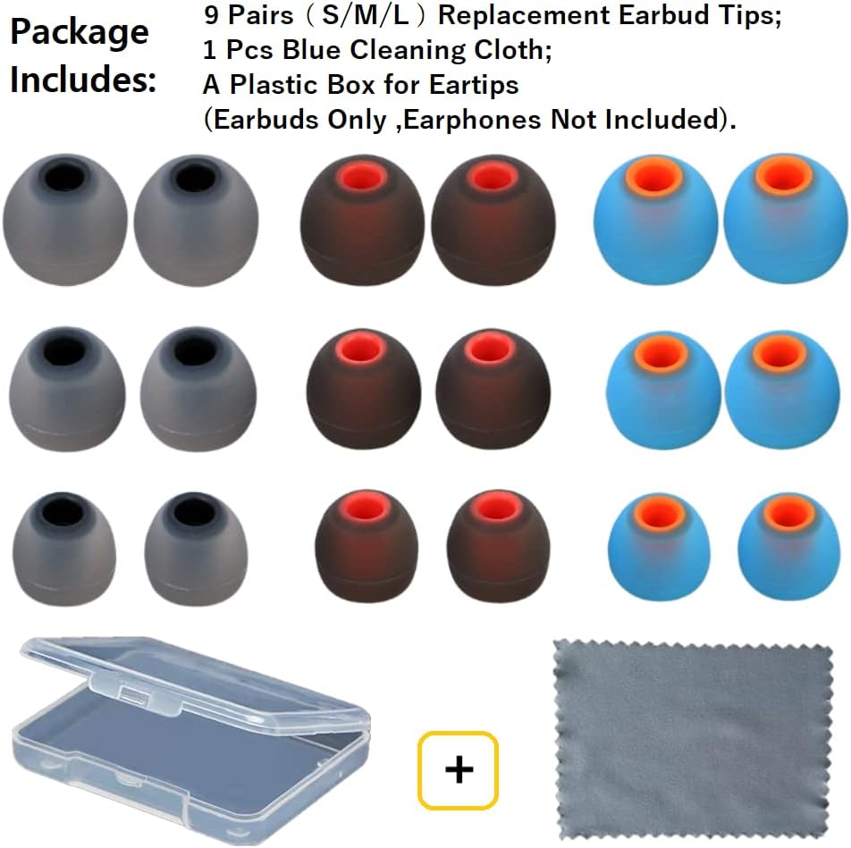 Earbuds Replacement Tips Silicone Earbud Tips Ear Bud Replacement Pieces Ear Gels Fit for Inner Hole from 3.8mm - 5.1mm Earphones 9 Pairs S/M/L