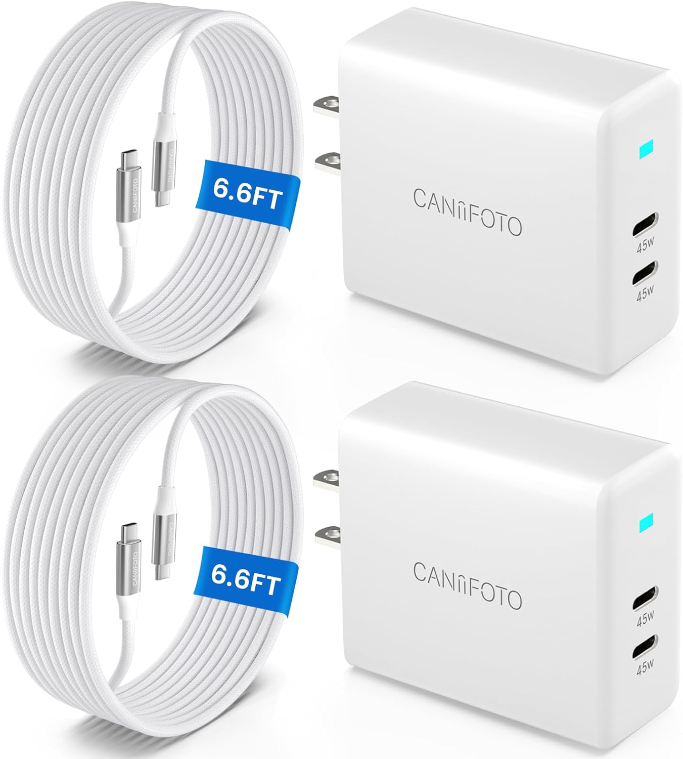 2Port 45W Super Fast Charger Type C, 2Pack 45W USB-C Charger Fast Charging for Samsung Galaxy S24 Ultra/S24+/S24/S23 Ultra/S23+/S22/S20/Note10+ with 2X 6.6ft Type C Cord (White)