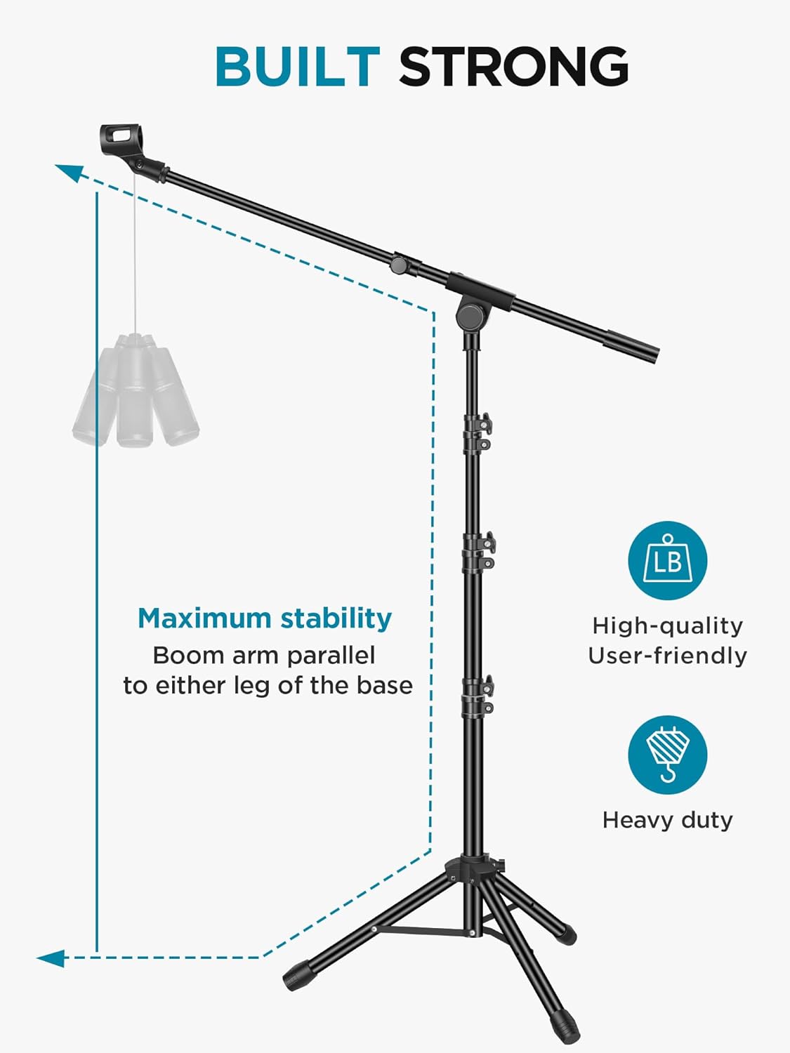 InnoGear Microphone Stand, 2 Pack Tripod Boom Arm Floor Mic Stand Height Adjustable with Carrying Bag 2 Mic Clips 3/8" to 5/8" Adapter for Singing Podcast for Blue Yeti Shure SM58 SM48 Samson Q2U