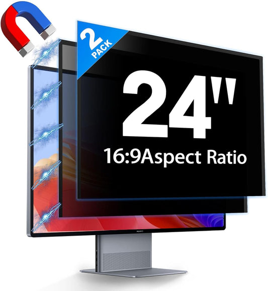 2 Pack Hidden Design Magnetic Computer Privacy Screen 24 inch, Removable Screen Filter for Frameless Monitor 16:9 Widescreen, Anti Blue Light Privacy Shield, Anti-Glare Protector