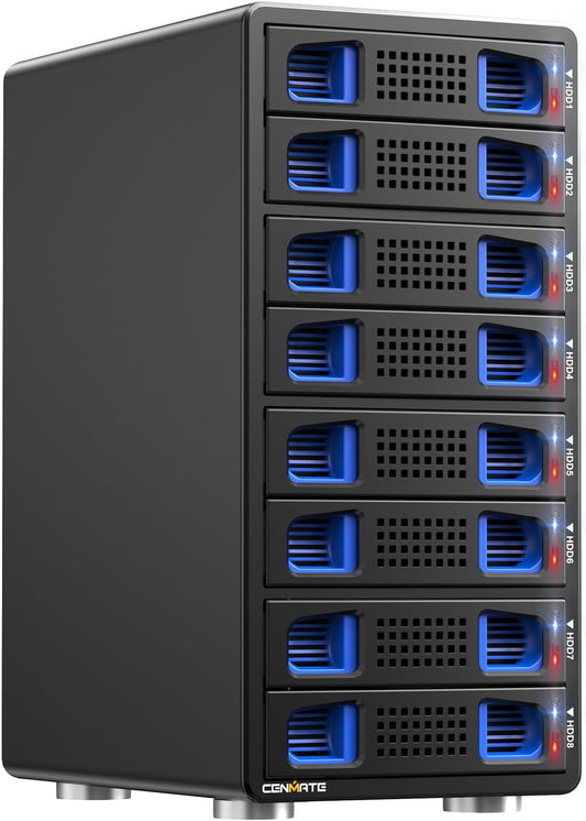 Aluminum 8 Bay 10Gbps Hard Drive Enclosure with Cooling Fan for 2.5“/3.5" SATA HDD/SSD with USB A/C 3.2 Gen 2, Support Hot Swappable, Daisy Chain Expansion, Tool-Free, DAS(NO RAID/NAS)