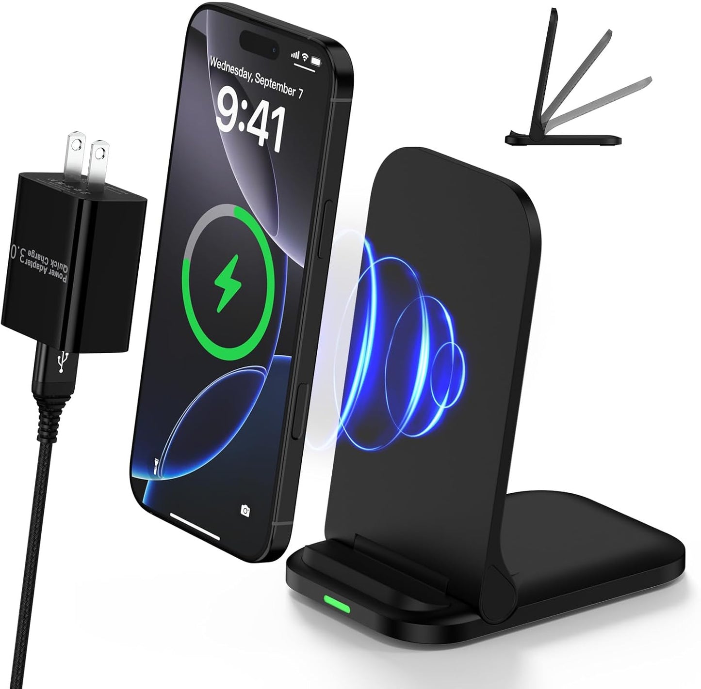 Wireless Charger Stand Samsung Wireless Charger Fast Charging Foldable Phone Android Charging Station for Samsung Galaxy S25 Ultra S24 S23 S22 S21 S20,iPhone 16e 16 Pro Max 15 14 with Adapter