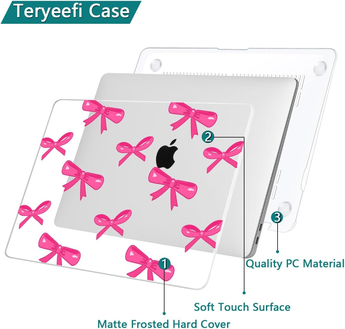 Teryeefi for MacBook Pro 13 inch Case 2024,2022-2016 Release Model M2 M1 A2338 A2289 A2251 A2159 A1989 A1706 with Touch Bar, Design Hard Shell Cover with Keyboard Cover Scren Protector, Bows-A