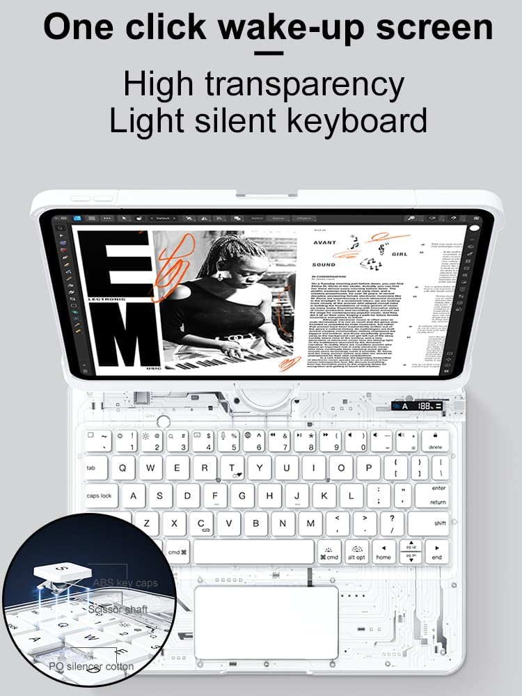 KARTICE Transparent 360 for iPad Keyboard case with Wireless Keyboard for iPad 7/8/9th 10.2 inch, Multi-Touch Trackpad, 7 Color Backlight, 360° Rotating Stand with Pencil Holder