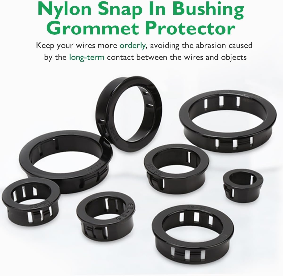 160 Pcs 6 Sizes Cable Snap-in Knockout Insulating Bushing Grommets Assortment Kit, 5/16, 3/8, 1/2, 5/8, 3/4, 1 Black Nylon Plastic Hole Grommets for Wiring, Wire Cord Hose Tubing Protector