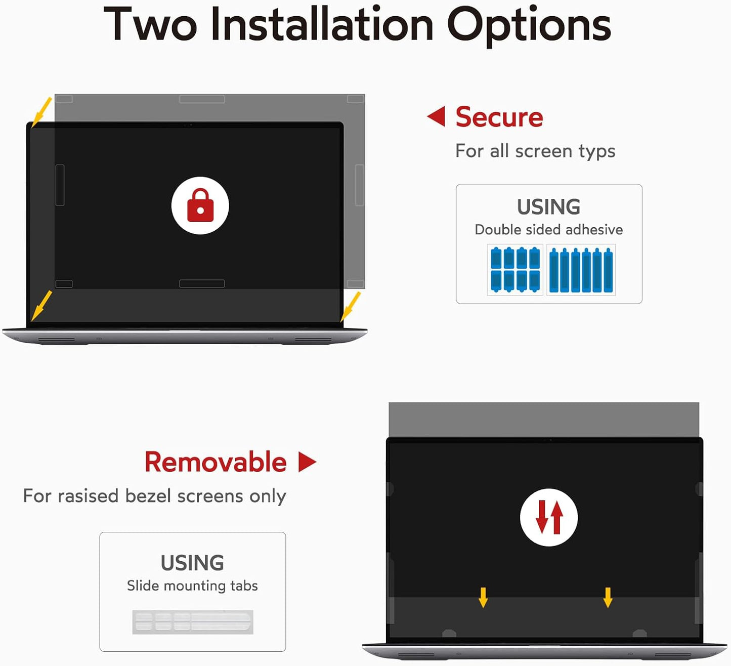 bersem 2 Pack 15.6 Laptop Privacy Screen for 16:9 Ratio Computer Monitor, Removable, Anti Glare, Blue Light Filter, Anti-Spy, Anti-Scratch, UV-Blocking