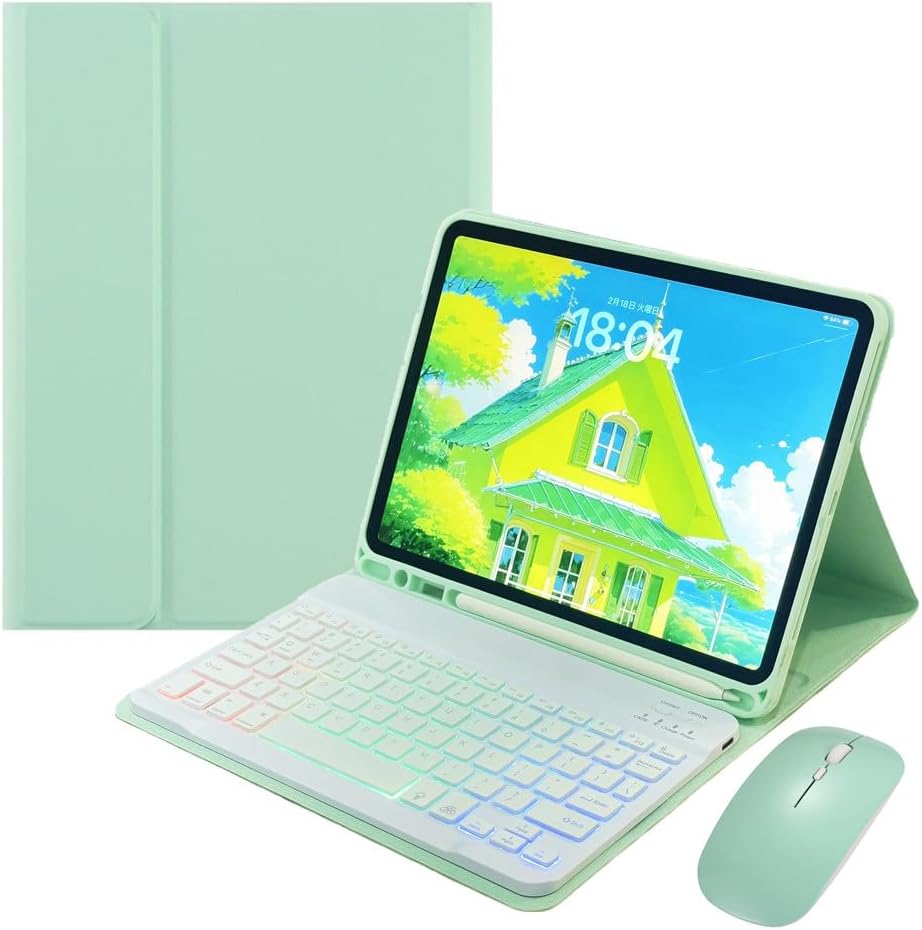 for iPad mini 7 (A17 Pro)/ iPad mini 6th 7th Generation Keyboard Case with Mouse and Rainbow Backlit Detachable Bluetooth Keyboard Cover,Mint Green