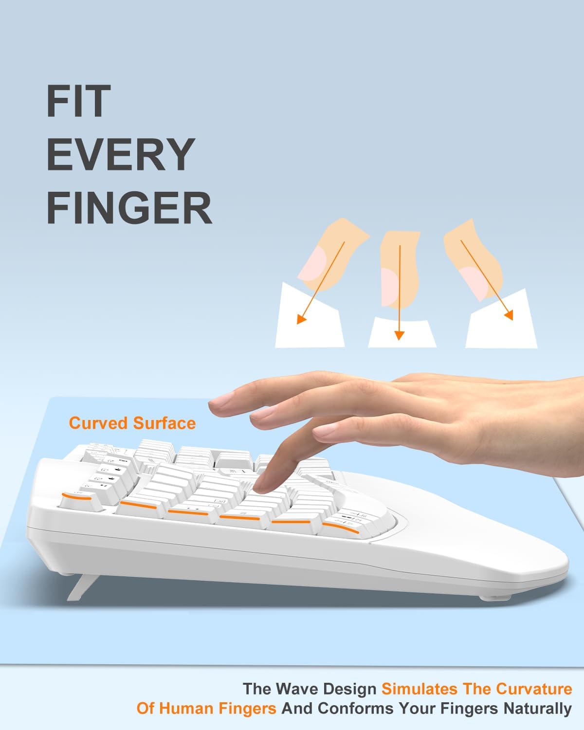 EDJO Ergonomic Wireless Keyboard for Large Hands, with Wrist Rest, Wave Keys, 2.4GHz Full Size Ergo Cordless USB Computer Keyboard, Comfortable Natural Typing, for Laptop, Mac, Windows (White)