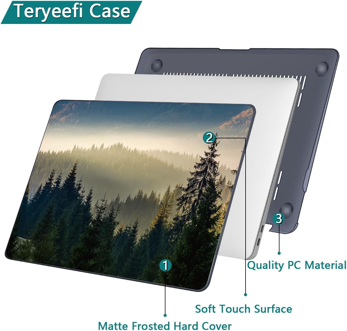 Teryeefi Compatible with MacBook Pro 13 inch Case M2 M1 2024, 2023, 2022-2016（A2251 A2289 A2159 A1989 A1708 A1706 with Touch Bar, Plastic Hard Shell Cover for 13" MacBook Pro, Forest Landacpe