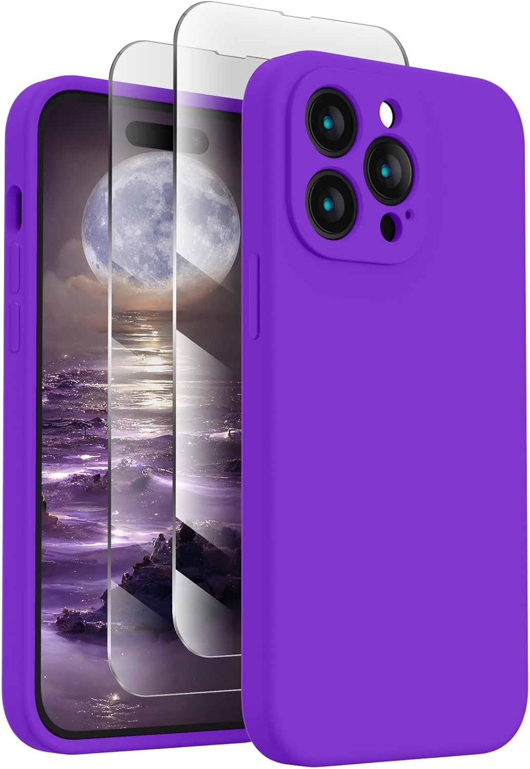 FireNova for iPhone 14 Pro Case, Silicone Upgraded [Camera Protection] Phone Case with [2 Screen Protectors], Soft Anti-Scratch Microfiber Lining Inside, 6.1 inch, Neon Purple