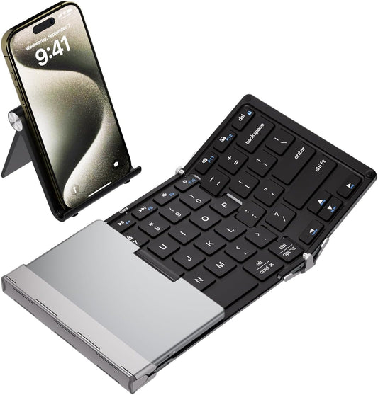 iClever Foldable Bluetooth Keyboard, BK05S Folding Wireless Portable Keyboard, Pair Up to 4 Devices, USB-C Rechargeable, Slim and Compact for iPad, Mac, Laptop, Smartphone, Tablet, PC