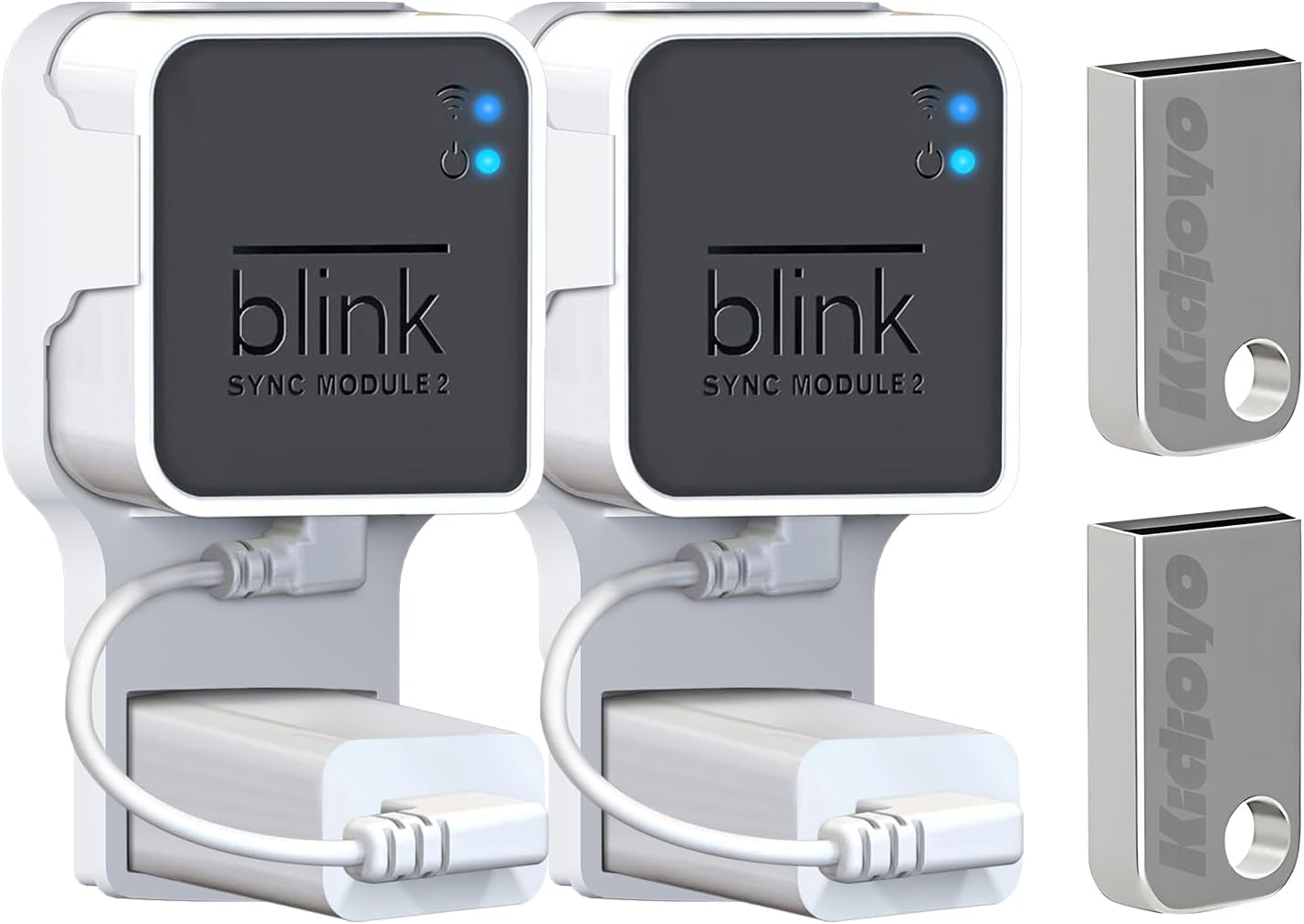 256GB USB Flash Drive & Outlet Wall Mount for Blink Sync Module 2 with Short Cable - Save Space - No Messy Wires - Easy Move Mount Bracket Holder for Blink Outdoor Indoor Security Camera (2 Pack)