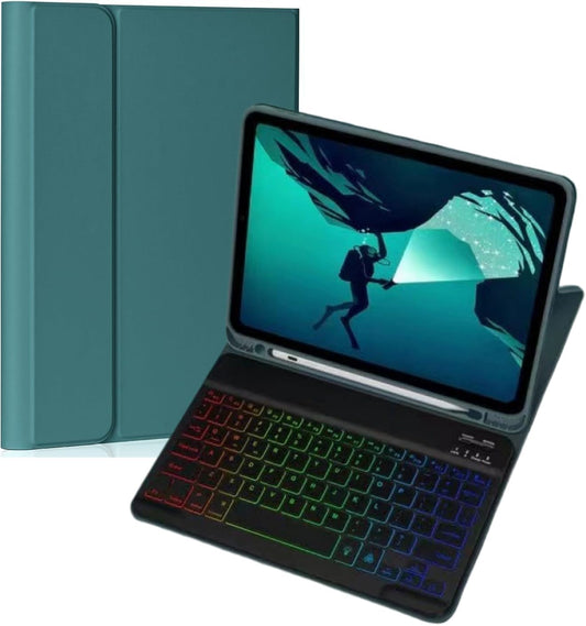 Keyboard Case for Galaxy Tab A9+/A9 Plus 11 Inch 2023, Slim Lightweight 7 Color Rainbow Backlight Detachable Magnetic Bluetooth Keyboard Cover with S Pen Holder,Teal