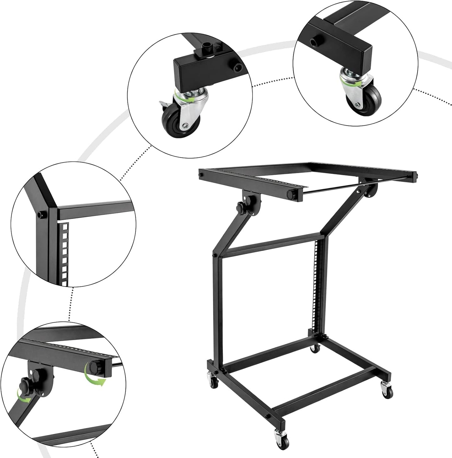 9U Professional DJ Stand Rack Mount DJ Mixer Stand Adjustable Stage Cart w/Wheel for Music Party Show Music Studios Performance Stages Concert Venues