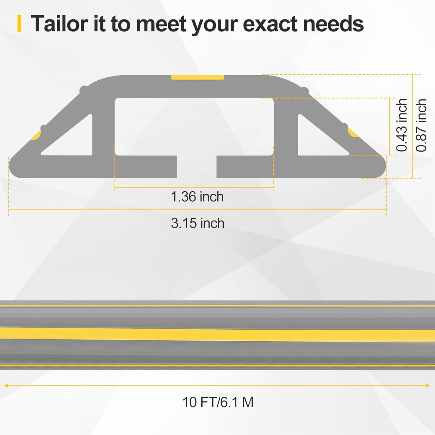 Floor Cord Cover 10Ft Heavy Duty PVC Floor Cable Protector Electric Cord Hider Cable Management Floor Strip Extension Cord Covers Cable Raceway for Wires on Floor Inner Channel 1.36" W x 0.43" H -Gray