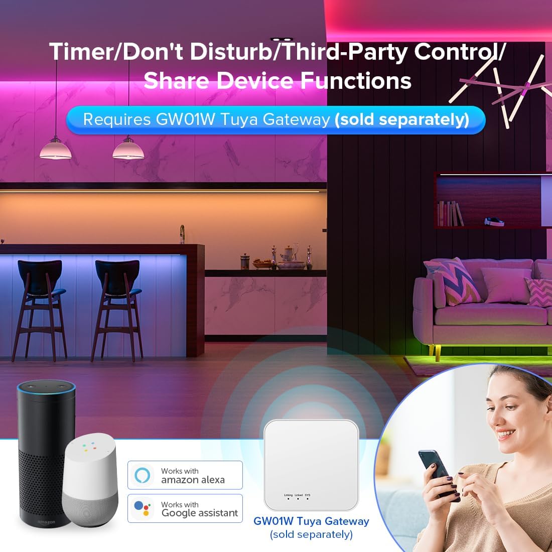 BTF-LIGHTING C05RF Tuya Controller Support PWM 5050SMD FCOB COB RGBCCT (+ R G B C W) 6pin LED Strip Bulb Support with WR02RF RC03RFB RF Remote DC5V/12V/24V Max 12A Indoor Use Only(NO Remote NO Power)