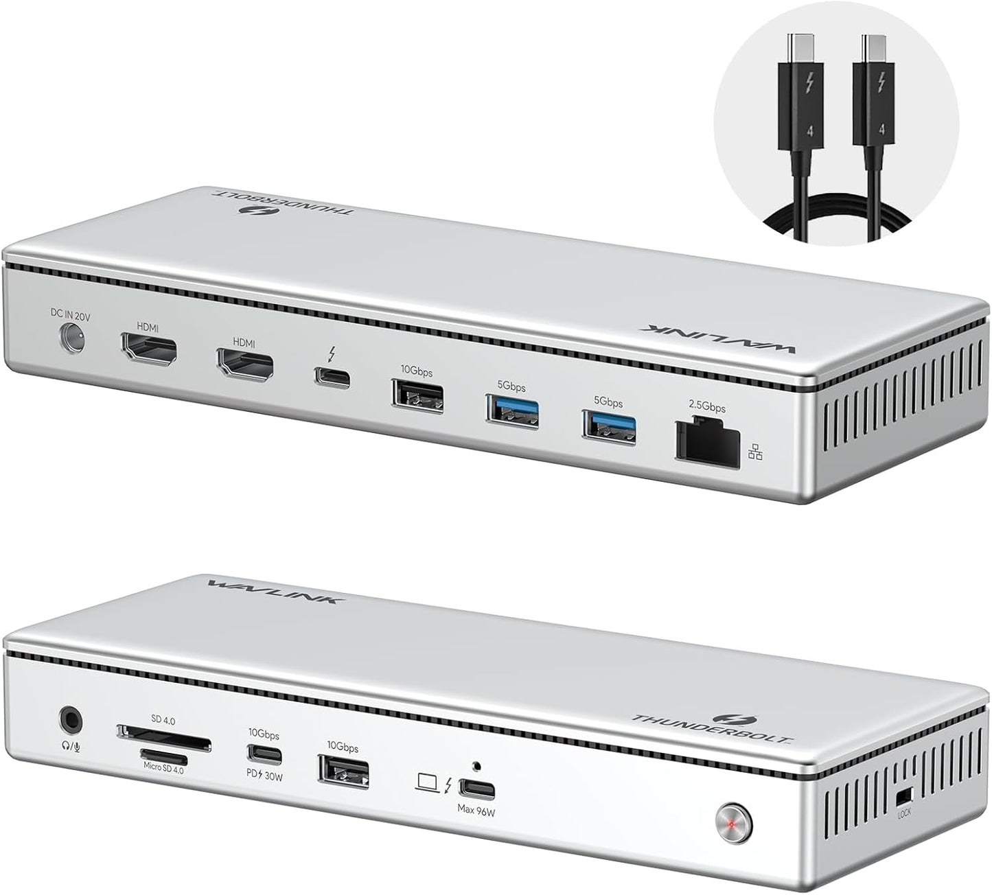WAVLINK Thunderbolt 4 Hub with Dual HDMI 4K@60Hz,100W Charging, Thunderbolt Certified, 13-in-1 Thunderbolt 4 Dock Dual Monitor Single 8K Output for Windows or Mac, 4X USB, 2.5G Ethernet,SD/MicroSD