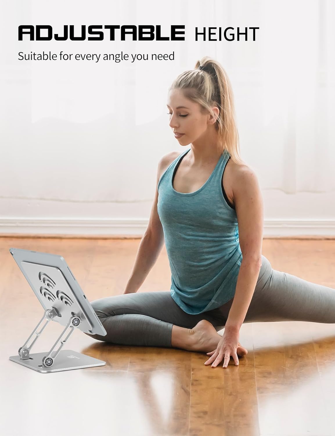 Adjustable Tablet Stand for Desk, Premium Aluminum Holder for iPads, Tablets, Kindles, Switch, Phones, and All Devices up to 14 Inches. Portable and Foldable Silver, Plus Size