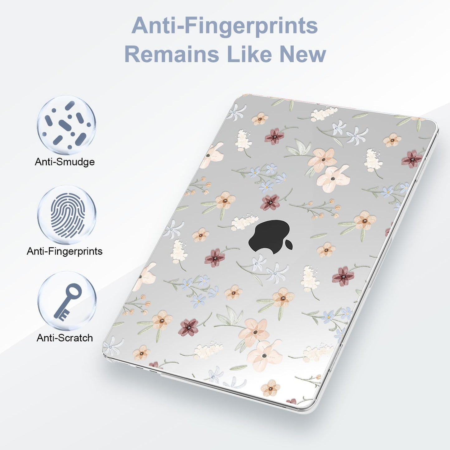 G JGOO Compatible with MacBook Air 13 inch Case 2025 2024 2023 2022 M4 A3240 M3 A3113 M2 A2681, Clear Plastic Hard Shell for MacBook Air 13.6 inch Case + Keyboard Cover + Screen Protector, Florets