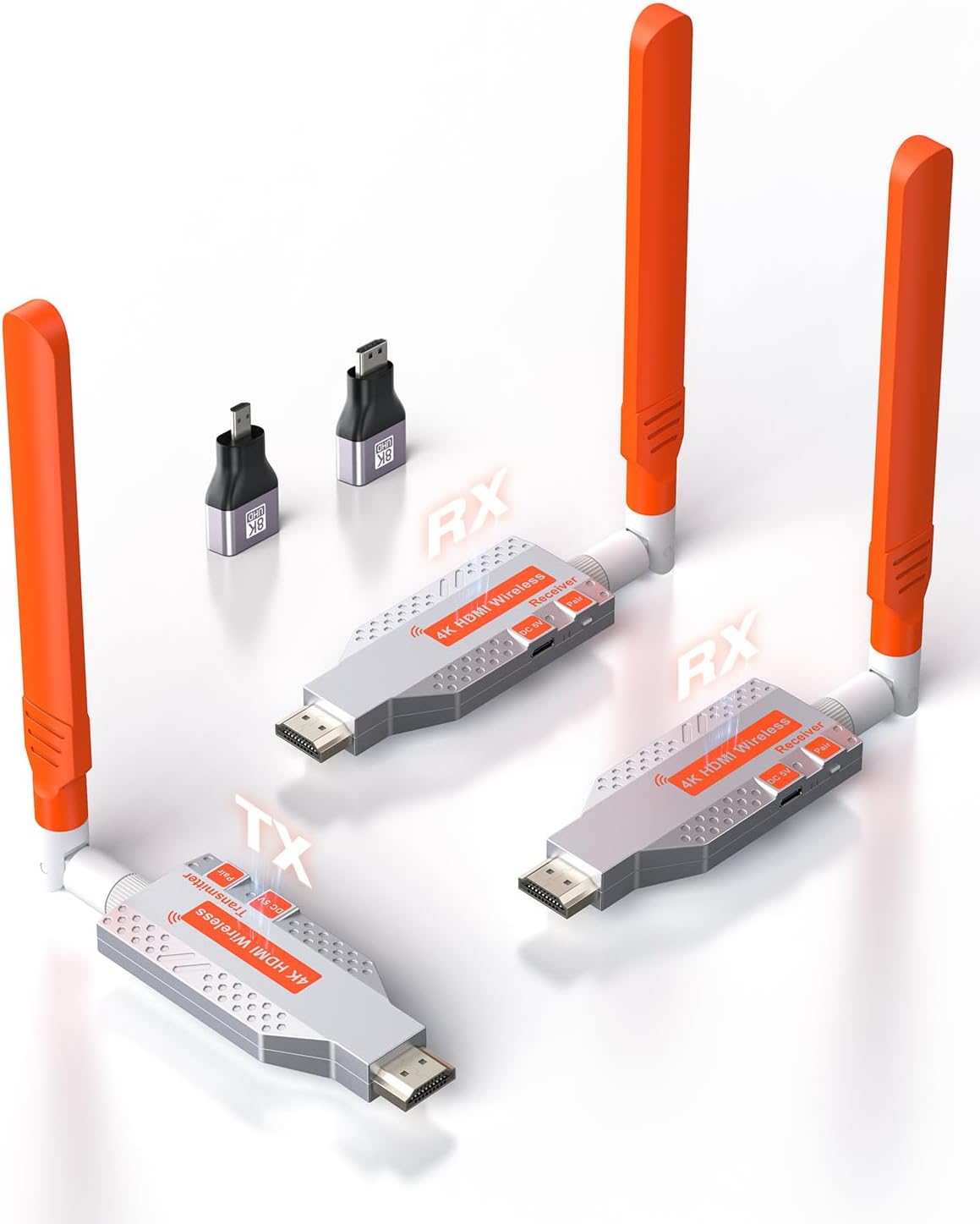 4K HDMI Wireless 2 Receivers and Transmitter, 4K Input 2160P Output, 150M/450Ft Multiple Extender, Plug&Play 5.8G for Video/Audio Streaming from PC/Projectors/TVs (with Storage Bag)