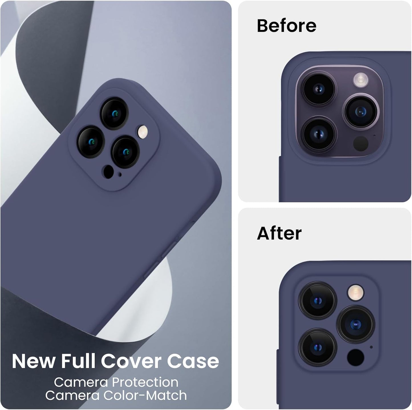 FireNova for iPhone 14 Pro Case, Silicone Upgraded [Camera Protection] Phone Case with [2 Screen Protectors], Soft Anti-Scratch Microfiber Lining Inside, 6.1 inch, Navy Blue