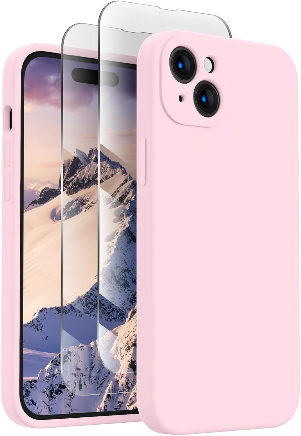 FireNova Designed for iPhone 15 Case, Silicone Upgraded [Camera Protection] Phone Case with [2 Screen Protectors], Soft Anti-Scratch Microfiber Lining Inside, 6.1 inch, Chalk Pink