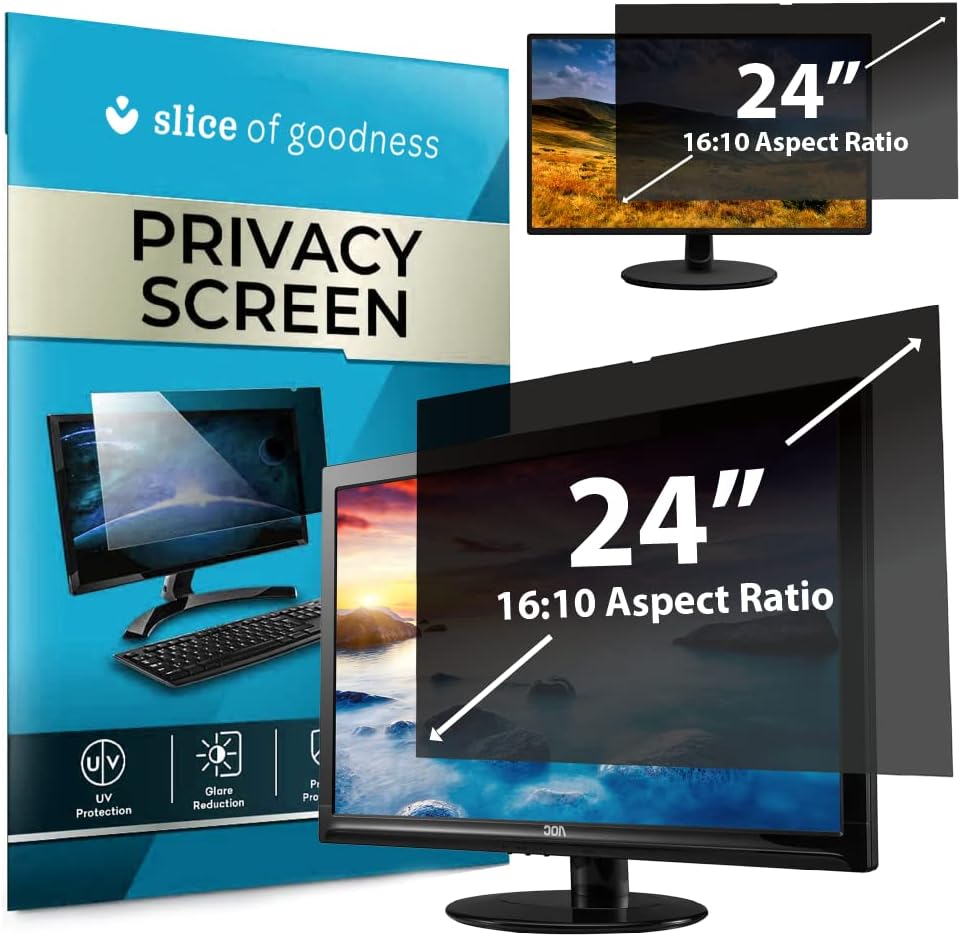 Computer Privacy Screen Filter for Widescreen Monitor - Anti-Glare, Blue Light Reduction, and Privacy Shield Protector - 24 Inch 16:10 Aspect Ratio