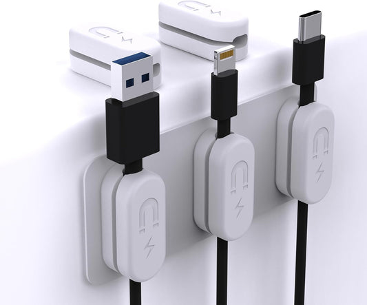 Magnetic Cable Clips [5-Pack] – Chargeworx Cord Organizer for Desk, Nightstand, Car, Wall – Strong Adhesive Wire Holder for USB-C, Lightning, Micro-USB – Tangle-Free, Snap-On, Easy Cable Management
