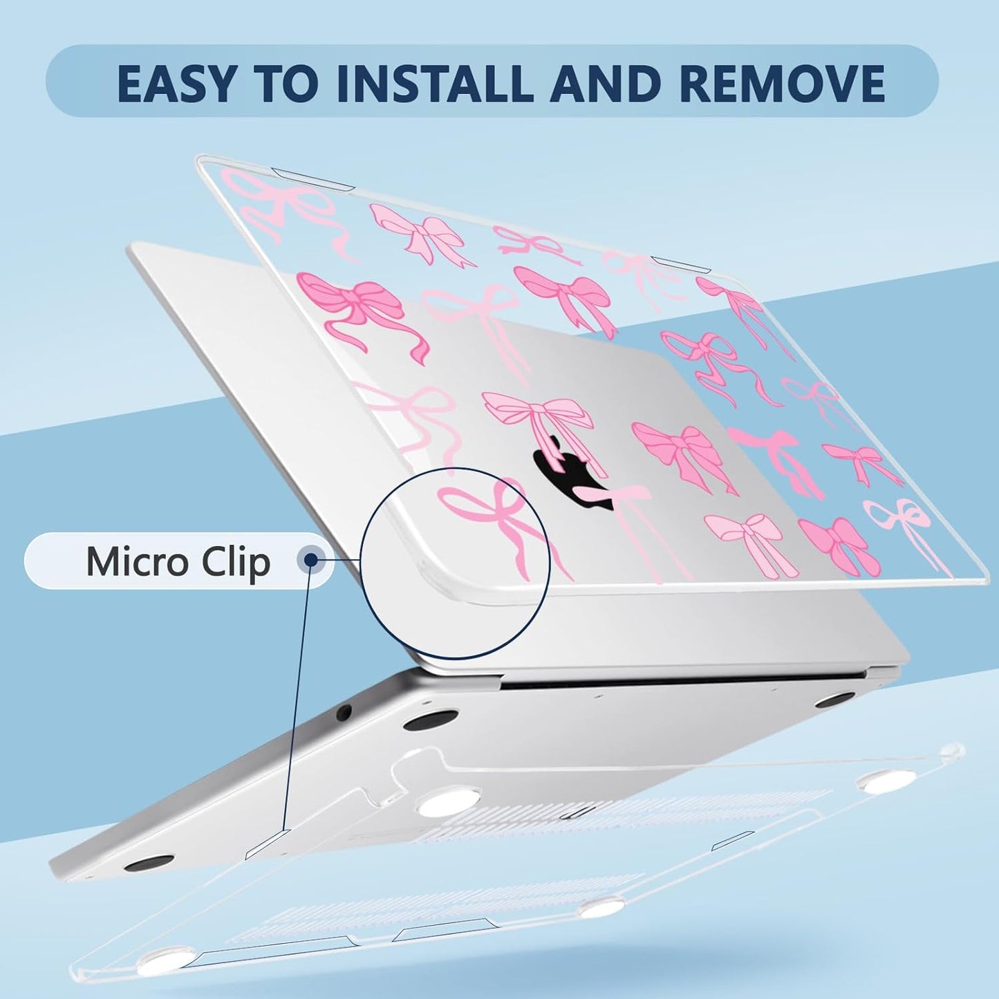 Compatible with MacBook Air 15 inch Case, M4 A3241/M3 A3114/M2 A2941 (Released 2025 to 2023), Hard Shell, Keyboard Cover, Screen Protector, Webcam Cover & Type-C Adapter, Pink Bows