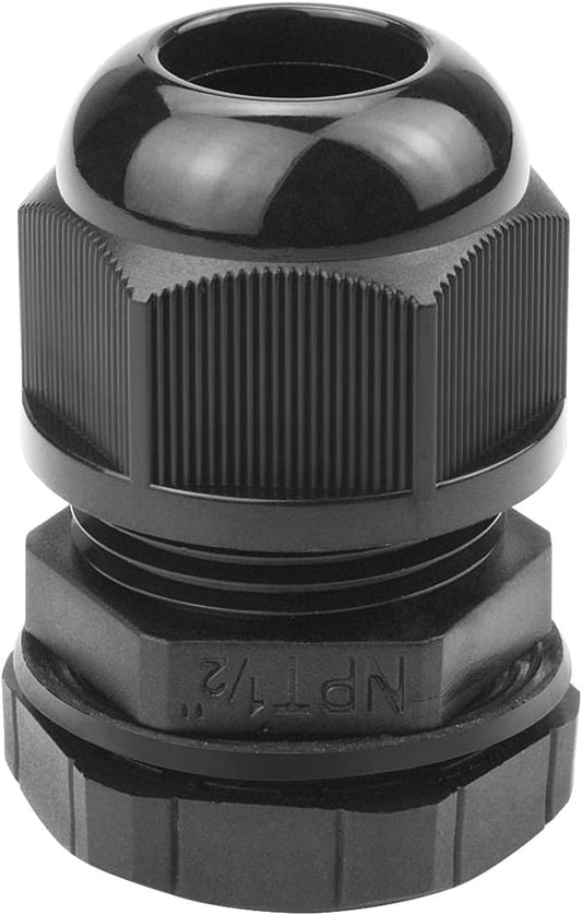 25 Pcs 1/2" IP68 Strain Relief Nylon Cord Grip NPT Cable Glands Adjustable UL Listed and RoHS Compliant (Black)