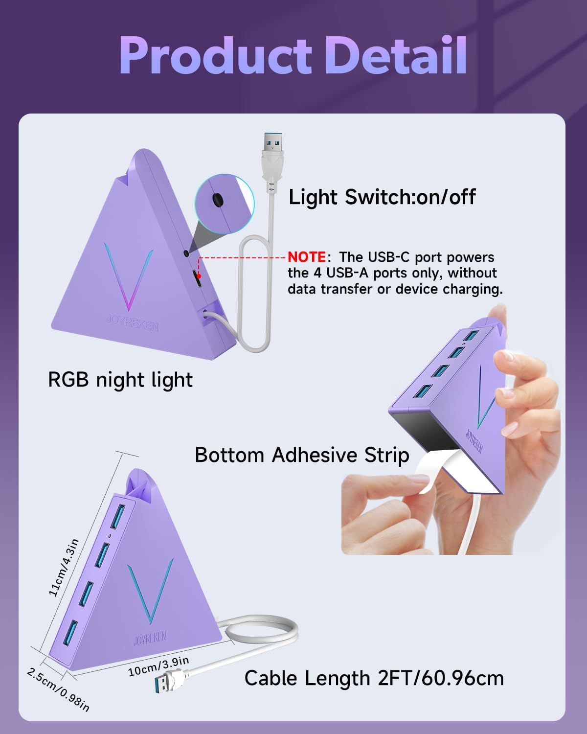 4-Port USB 3.0 Hub Tower with 2ft Cable - USB Splitter for Laptop,PC,PS4,PS5,Xbox,Mouse,Keyboard,Hard Drives,Mobile HDD(Light Purple)