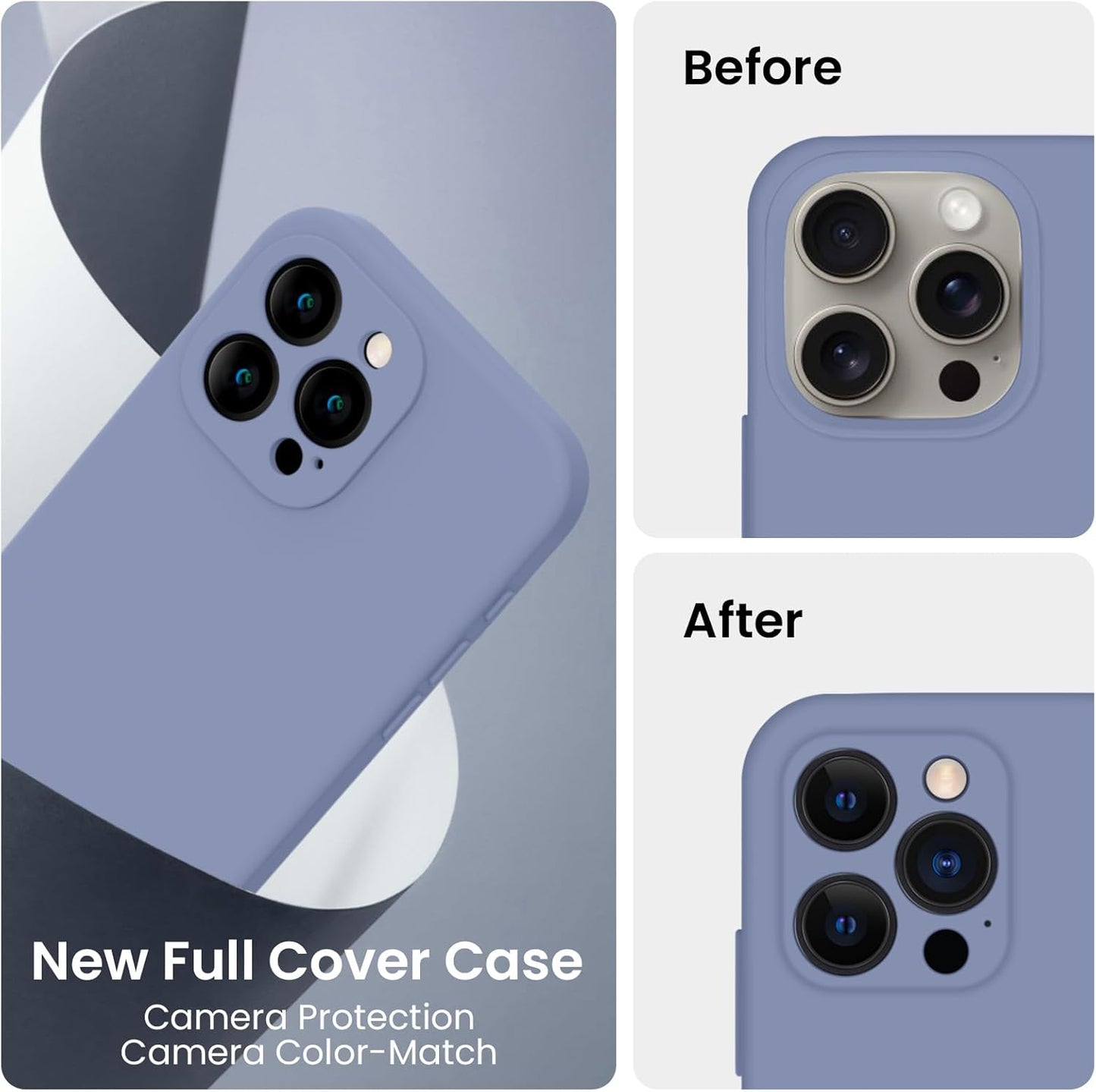 FireNova Designed for iPhone 15 Pro Max Case, Silicone Upgraded [Camera Protection] Phone Case with [2 Screen Protectors], Soft Anti-Scratch Microfiber Lining Inside, 6.7 inch, Lavender Gray