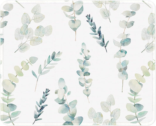 ITNRSIIET Mouse Pad with Stitched Edge Premium Textured Smooth Precise Operation Waterproof Washable Non-Slip Rubber Base Desktop Protection Mat, 10.2×8.3×0.12 inches, Eucalyptus Branches