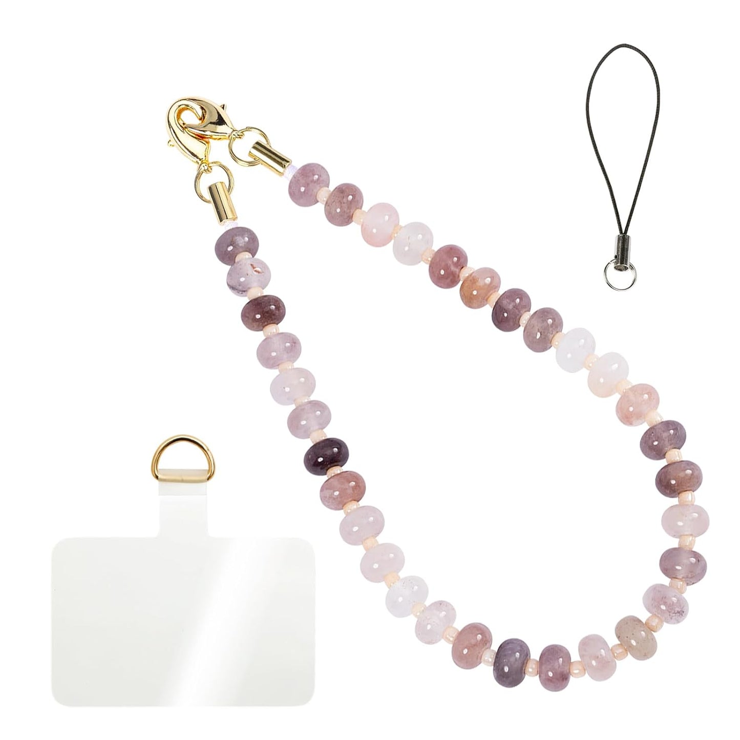 Handmade Natural Purple Gradient Gemstone Crystal Beaded Charm Cell Phone Camera Lanyard, Hands-Free Wrist Strap, Phone Chain String, Keychain Decor for Walle (Violet Agate)