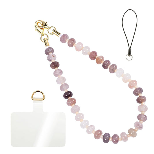 Handmade Natural Purple Gradient Gemstone Crystal Beaded Charm Cell Phone Camera Lanyard, Hands-Free Wrist Strap, Phone Chain String, Keychain Decor for Walle (Violet Agate)