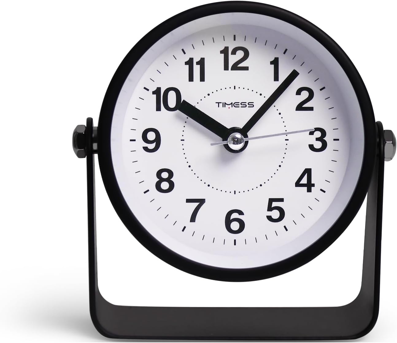 Analog Alarm Clock, Silent Non-Ticking Quartz Movement, Battery-Operated with Snooze & On-Demand Light, Easy to Set Gentle Wake Bedside Desk Clock, Ideal for Home, Travel, Office (Black)