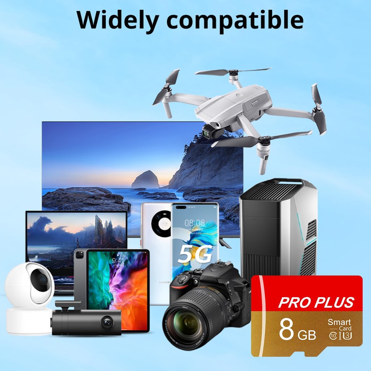 2 Pack TF Card 8GB with Adapter, High Speed Memory Card, UHS-I C10 A1 Memory TF Card for Tablet/Mobile Phone/Camera/Car Audio/Game Console (TF162 Red Gold 8GB)