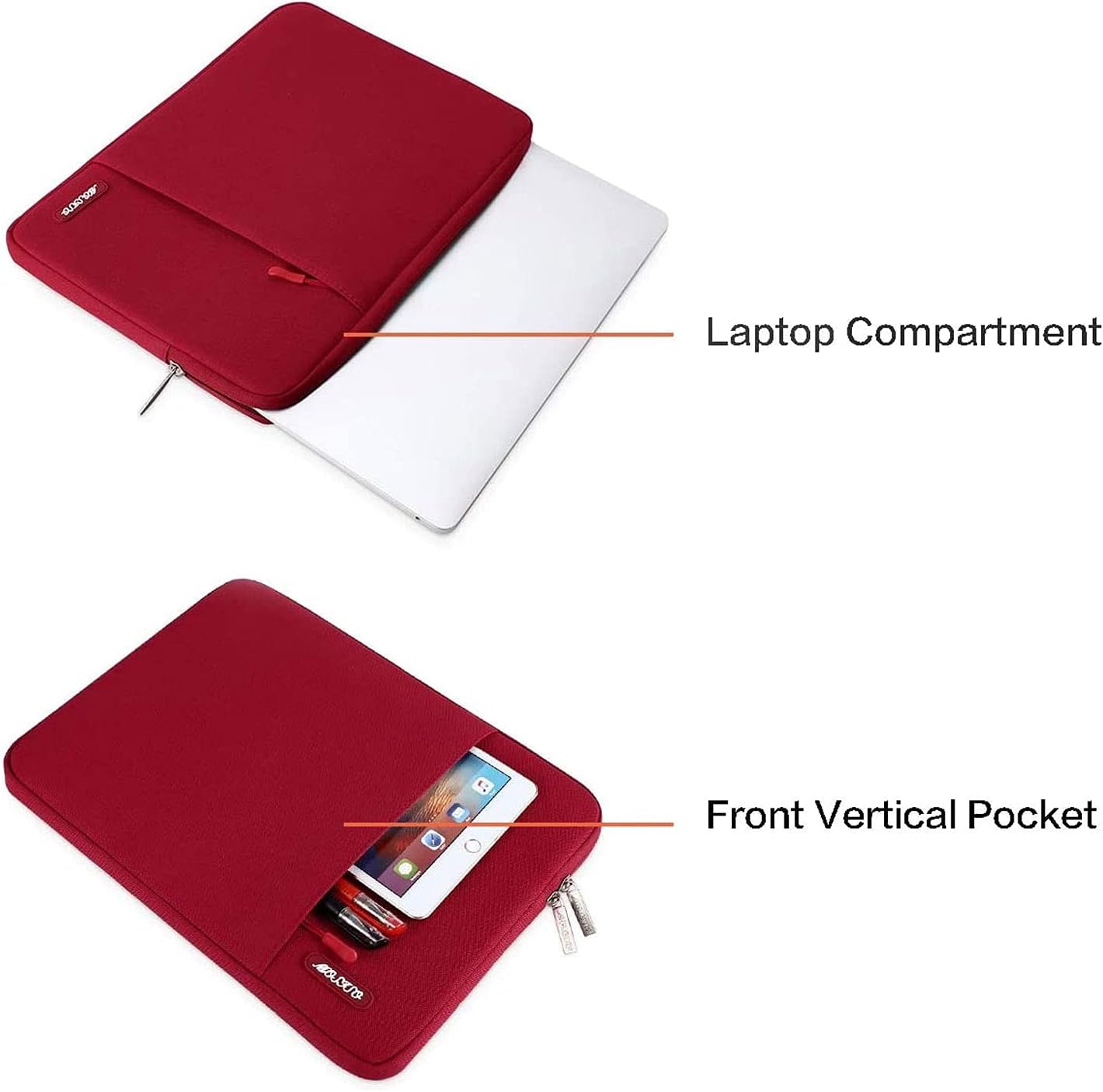 MOSISO Laptop Case 13.3 inch, 13-13.3 inch Laptop Sleeve Compatible with MacBook Air/Pro 13 / Pro 14, HP Dell ASUS Lenovo Notebook, Polyester Vertical Computer Sleeve Bag with Pocket, Red