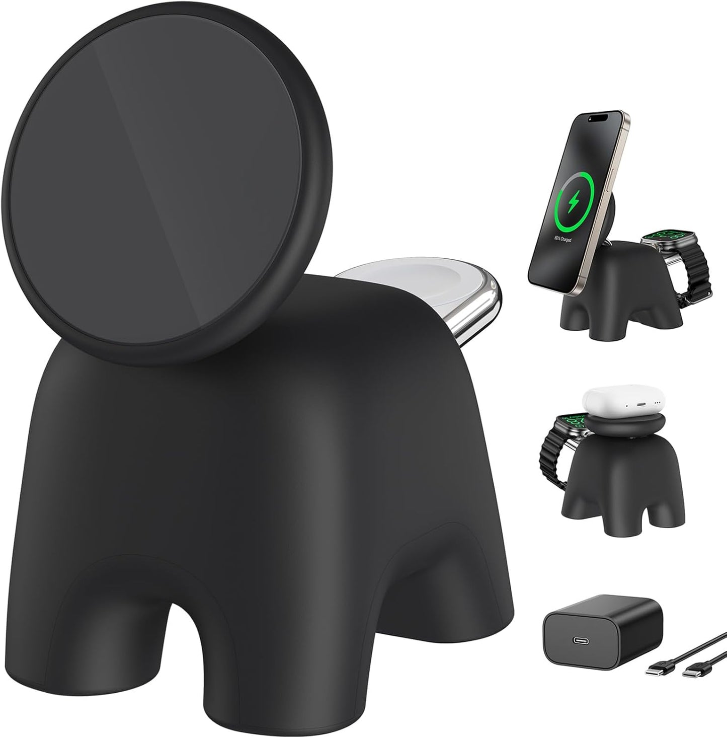 2025 Magnetic Wireless Charging Station, 15W Mag-Safe Charger Stand for iPhone 16 15 14 13 12 Pro Max, 5W for Apple Watch&Airpods, 2-in-1 Foldable Charger for Home/Office/Travel(with 30W Adapter)