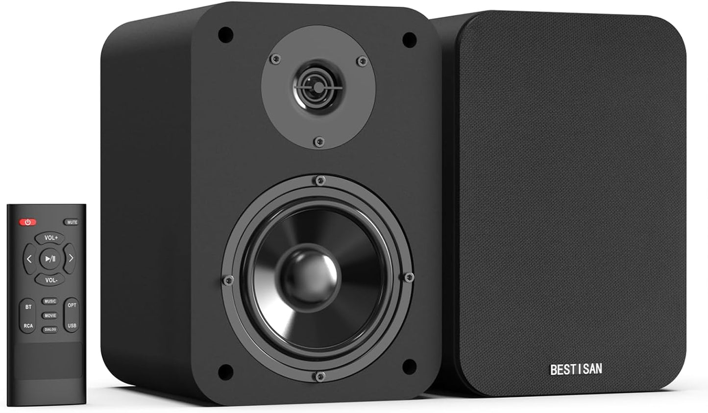 BESTISAN Bluetooth Bookshelf Speakers, Powered Computer Speakers with 4 Inch Woofer, TV Speakers with Optical/RCA/USB/Sub Out for PC and Turntable