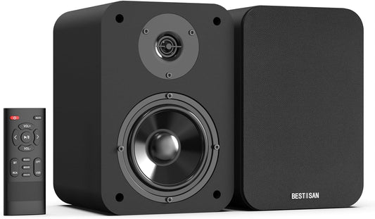 BESTISAN Bluetooth Bookshelf Speakers, Powered Computer Speakers with 4 Inch Woofer, TV Speakers with Optical/RCA/USB/Sub Out for PC and Turntable