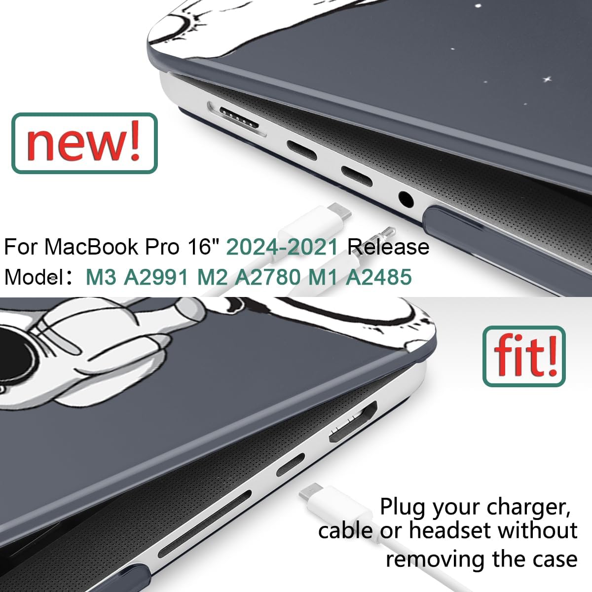 DONGKE for M4 MacBook Pro 16 Inch Case 2024 2023 2021 A3403 A3186 M3 A2991 M2 A2780 M1 A2485 Pro/Max Chip, Plastic Hard Shell Case & Keyboard Cover for Mac Pro 16 with Touch ID, Astronaut