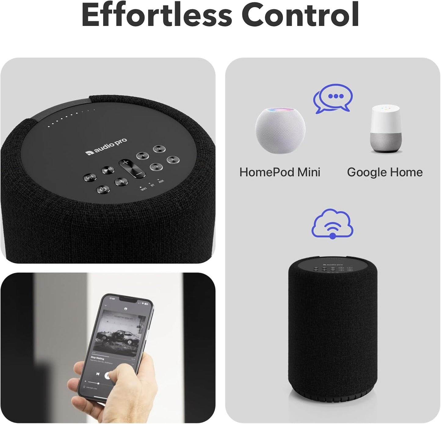 Audio Pro A10 MKII Wireless Multiroom Speaker, WiiM Edition | High Fidelity, Bluetooth, WiFi | Compatible with AirPlay 2, Google Cast, Siri, WiiM Home App, Stream Spotify, Tidal & More, Black