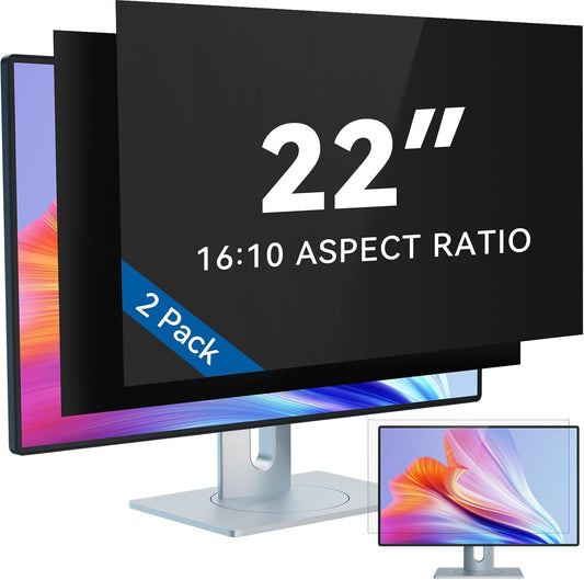 IPROKKO [2-Pack] 22 Inch Computer Privacy Screen Filter for 16:10 Widescreen Monitor, Removable 22in Anti Blue Light Glare Privacy Shield, Anti Spy Security Protector for Hp Dell Asus Acer Samsung